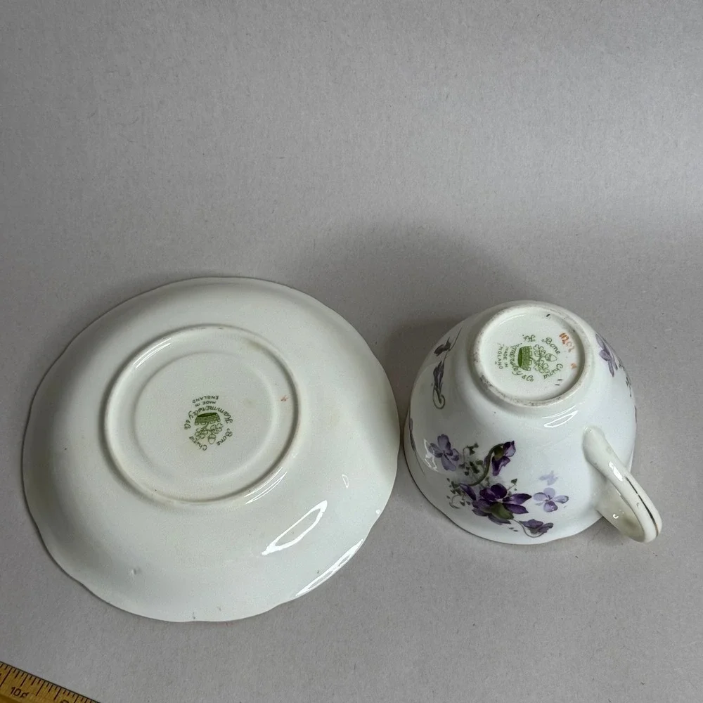 Hammersley Bone China Tea Cup and Saucer Set Purple Violets Gold Trim England